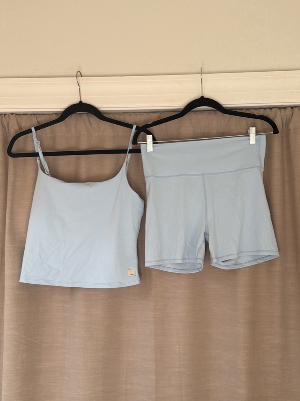 Vuori Light Blue Tank Top and High-Waist Bike Shorts Set